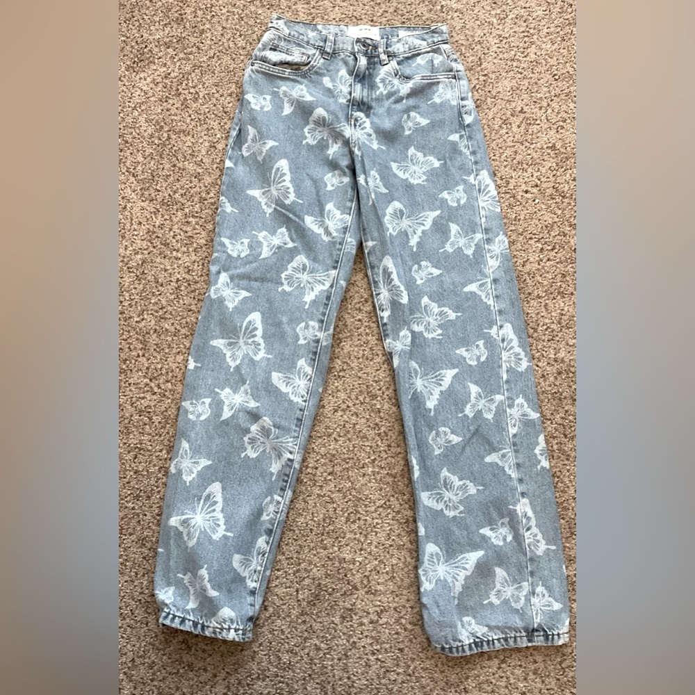 Butterfly Print Light Blue Jeans